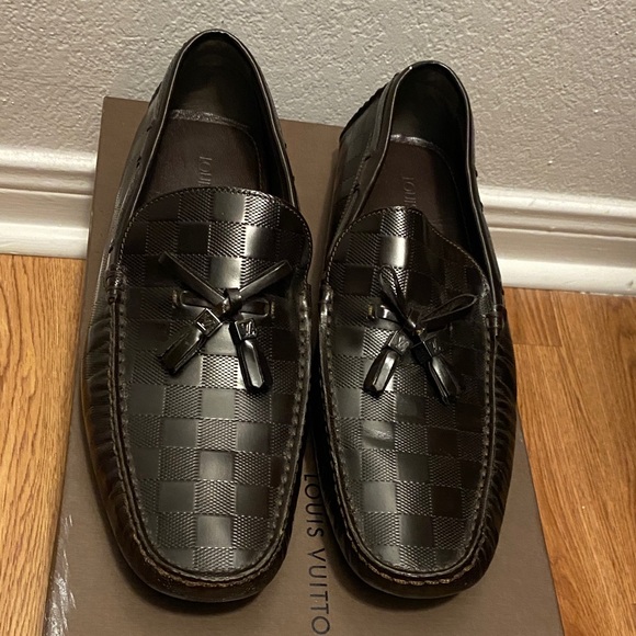 Authentic Louis Vuitton Men\'s Dark Brown Checkered Loafers